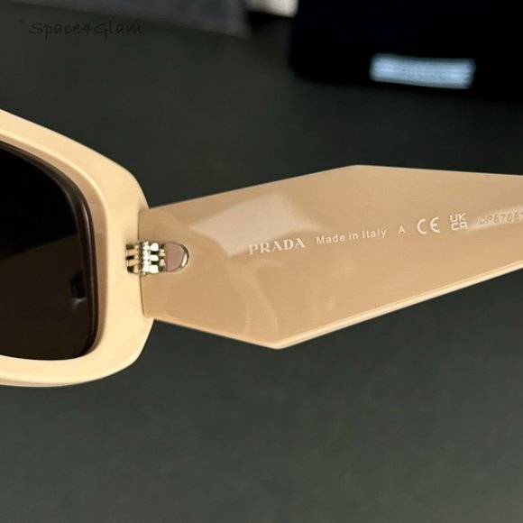 Prada PR17WS VYJ6X1 Sunglasses Powder Beige Brown Rectangle Unisex - Picture 5 of 12